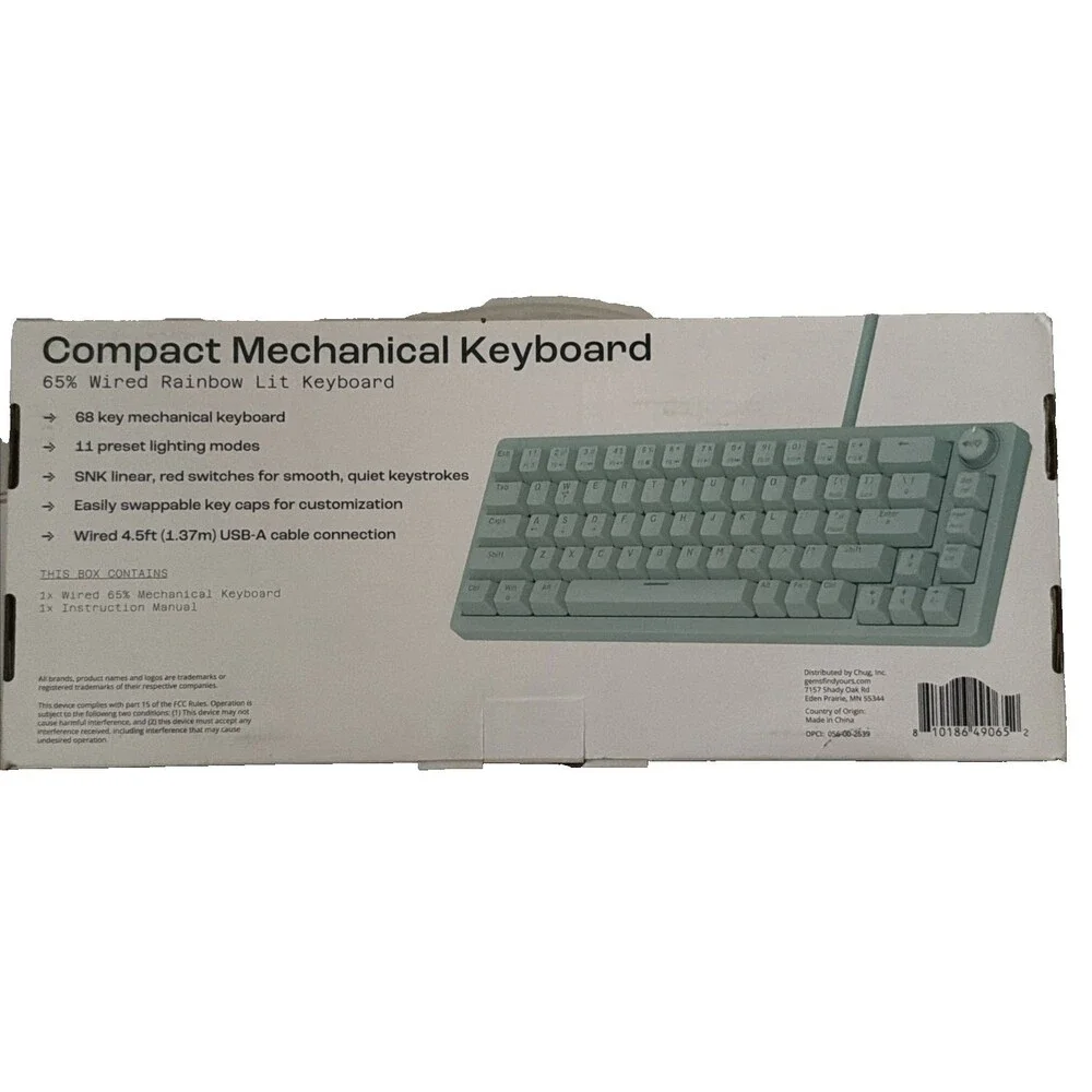 North Compact Mechanical Keyboard 65% Wired Rainbow Lit Keyboard - Turquoise